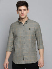 Men Beige Checked Casual Shirt-AARONCHECKS-4344-Cream
