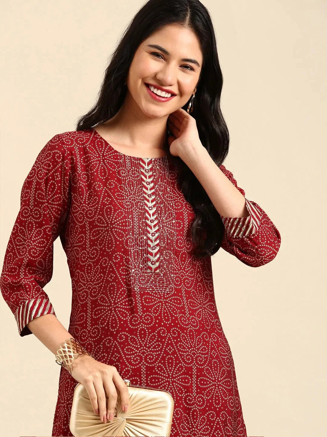 Maroon Bandhini Print Kurta Set | Women's Indian Kurtas