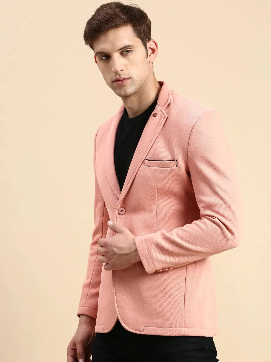 Peach Solid Casual Blazer | Men's Ethnic Wear | DesiQlo
