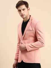 Men Peach Solid Casual Blazer-LBR-4600-Peach