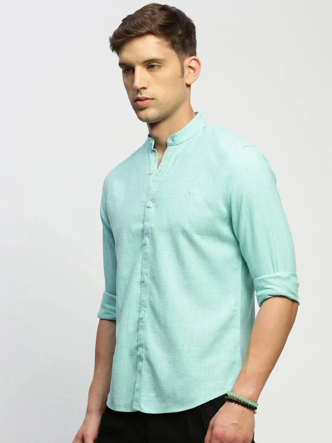 Green Solid Cotton Mens Shirt - Casual Style | DesiQlo