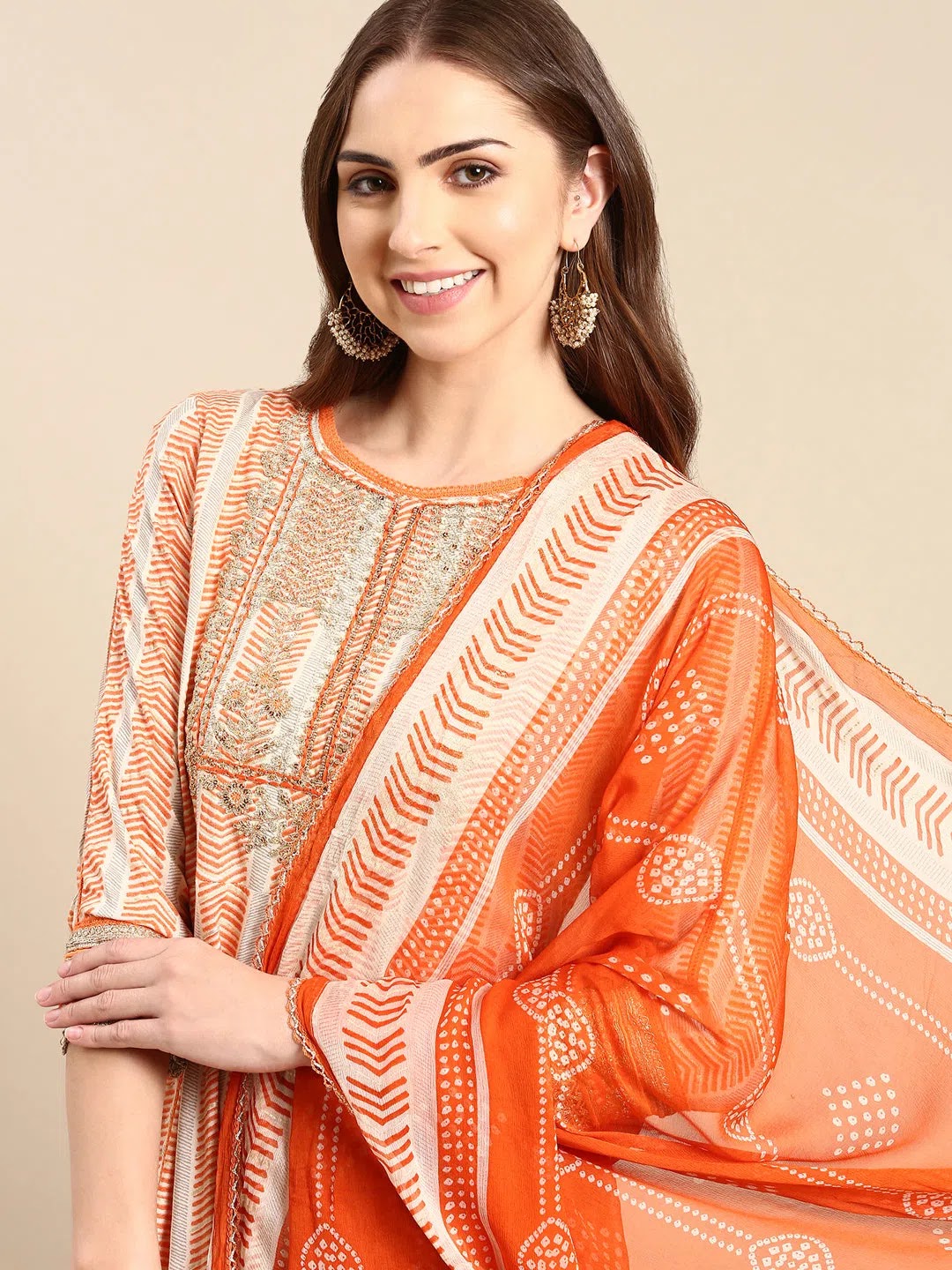 Orange Embroidered Women's Kurta Set | Designer Kurta Sets
