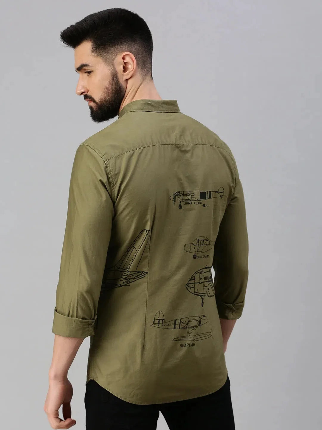 Olive Printed Shirt for Men - Casual Cotton Shirt | DesiQlo