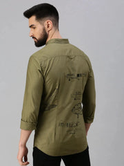 Men Olive Printed Casual Shirt-HIGHPOWERPRINT-1271-Olive