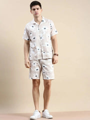Men Beige Printed Casual Co ord Set-SEABREEZE-2129-Beige