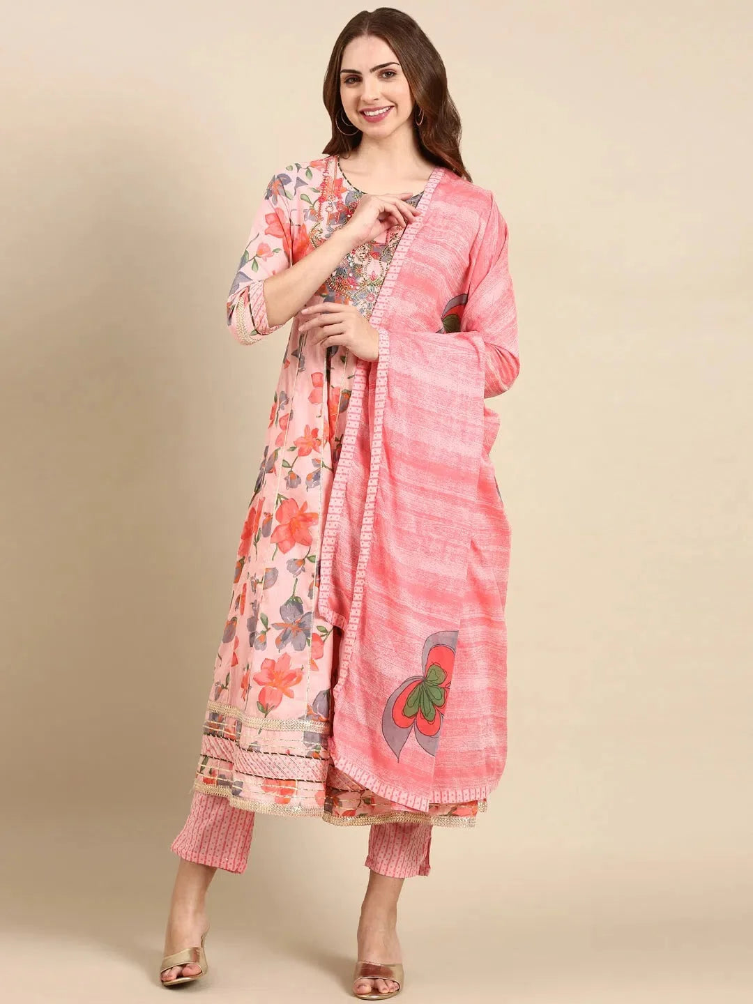 Coral Floral Print Women's Kurta Set | Cotton Kurta Sets