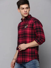 Men Purple Checked Casual Shirt-COLLINSCHECKS-4046-Magenta