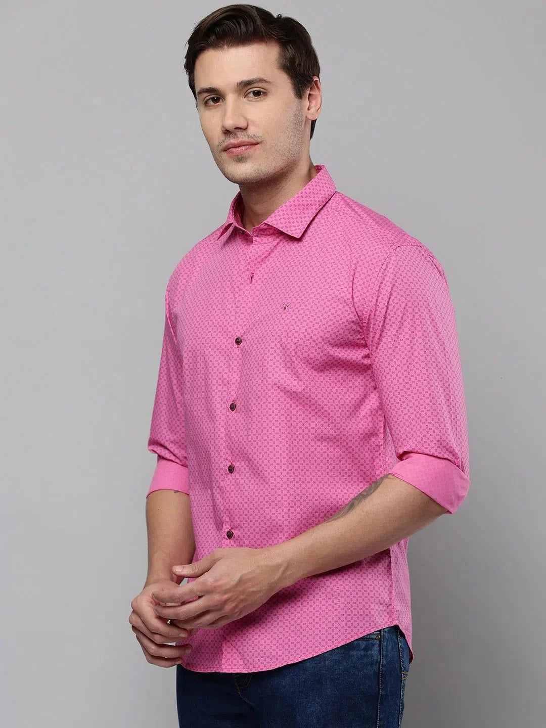 DesiQlo Men's Pink Printed Cotton Shirt | Casual Style