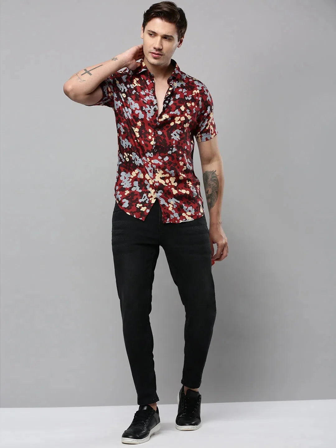 Maroon Printed Mens Shirt - Cotton Casual Shirt by DesiQlo