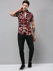 Men Maroon Printed Casual Shirt-AMEOPRINT-5264-Maroon