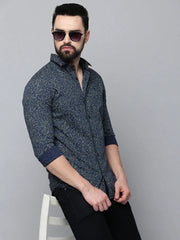 Men Navy Printed Casual Shirt-NTORQPRINT-4868-Navyblue