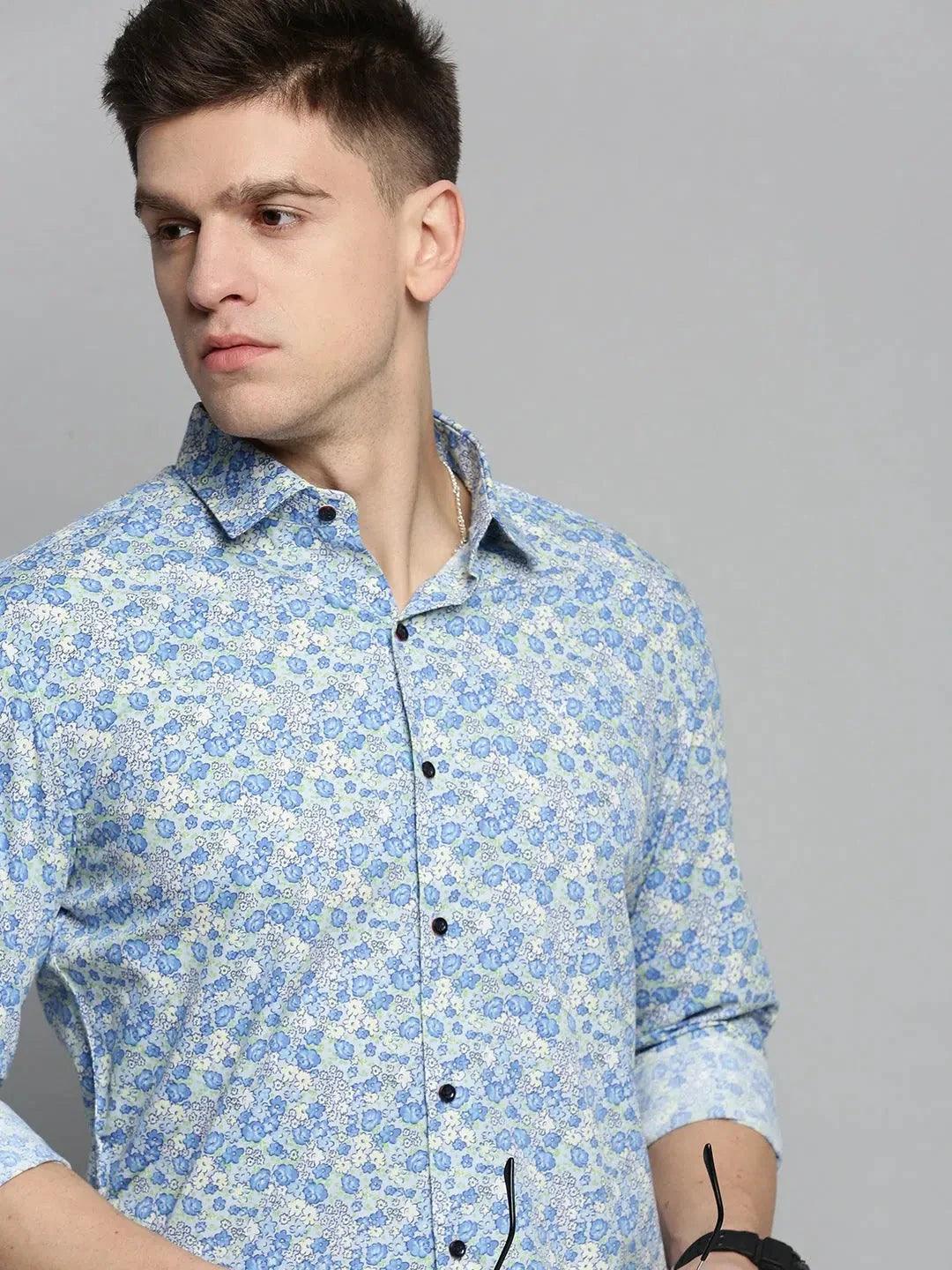 Blue Printed Mens Shirt - Cotton Casual Shirts Online