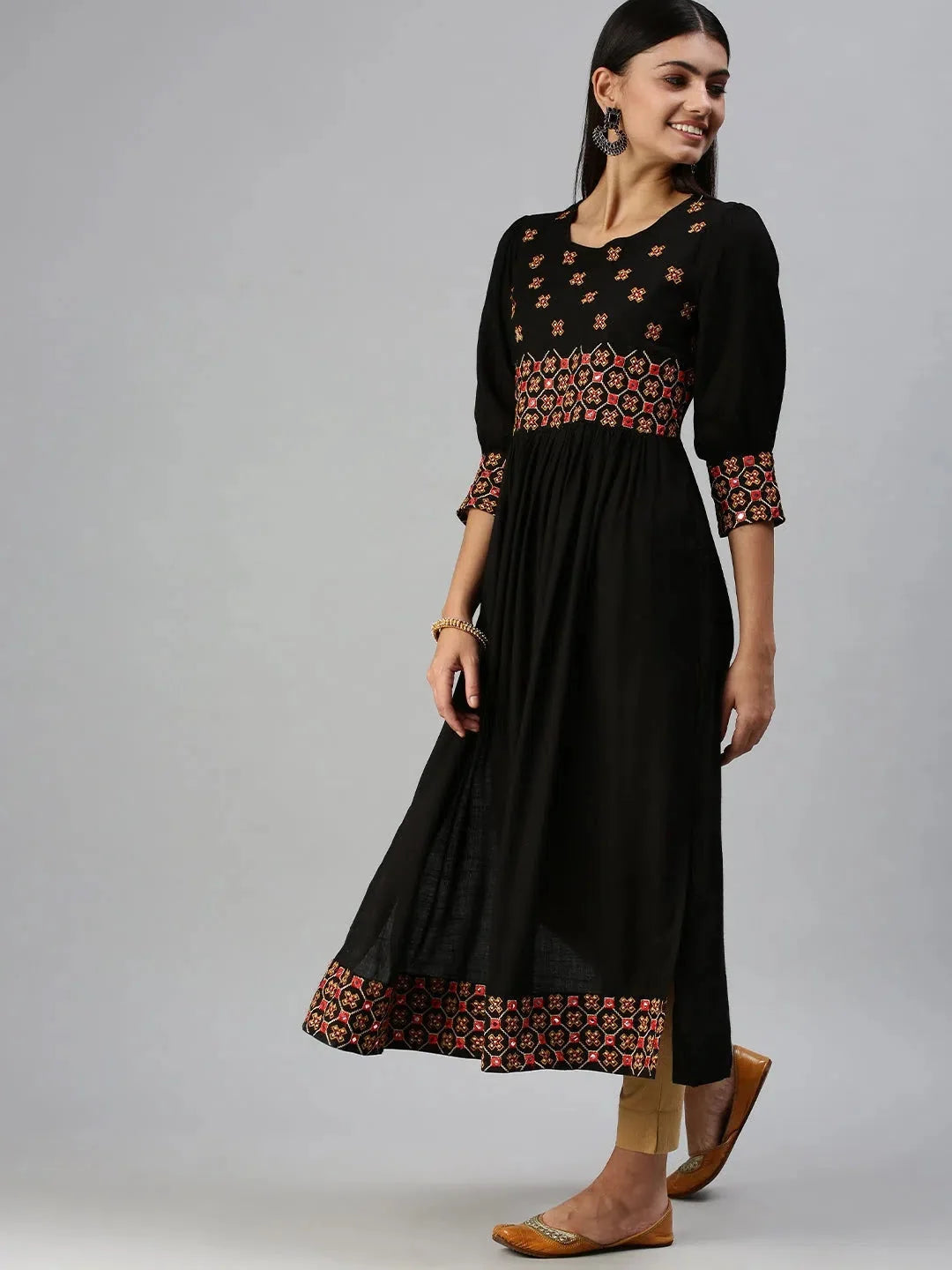 Black Embroidered Anarkali Kurta | Women's Cotton Anarkali Suit