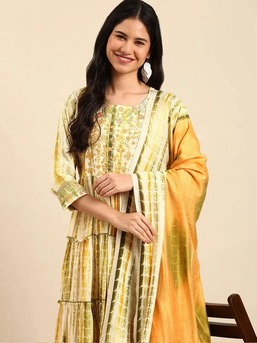 Cream Tie Dye Kurta Set | Women's Cotton Indian Kurta Sets