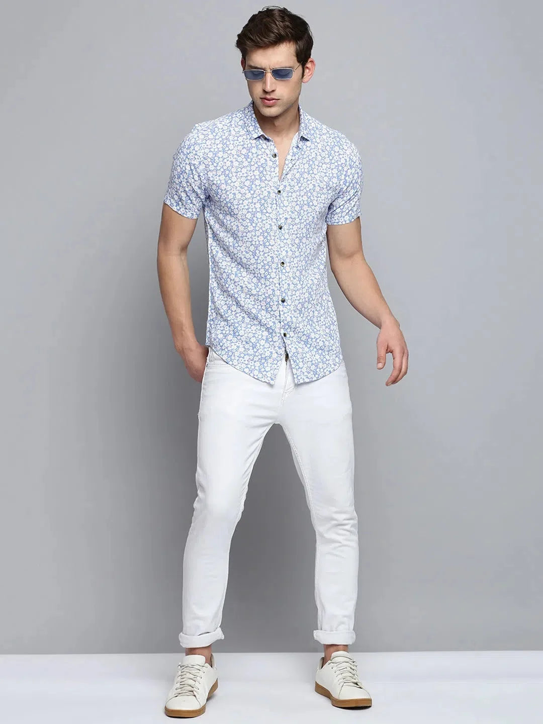 Stylish Blue Printed Mens Shirt - Viscose Casual Shirt | DesiQlo