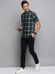 Men Green Checked Casual Shirt-HORNCHECKS-1937-Olive