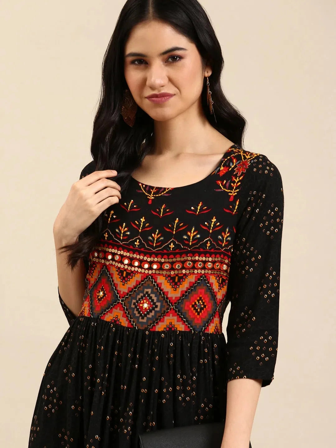 Black Solid Cotton Anarkali Kurta for Women | DesiQlo