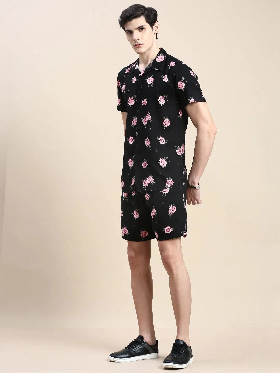 Men's Black Printed Casual Co ord Sets | Cotton Two Piece Sets