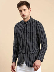 Men Navy Striped Party Blazer-SOBLZ-79-8-Navyblue