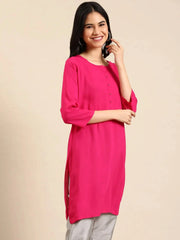 Women's Pink Embellished Straight Kurta-BGR-612-Pink