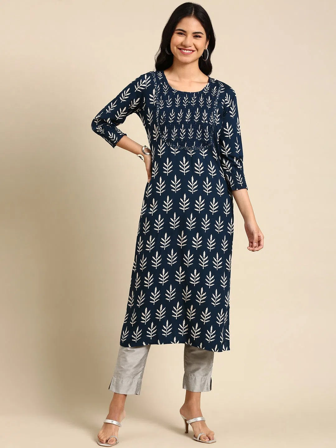 Blue Embroidered Kurti | Cotton Indian Kurtis for Women