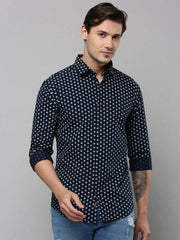 Men Navy Printed Casual Shirt-NTORQPRINT-4871-Navyblue