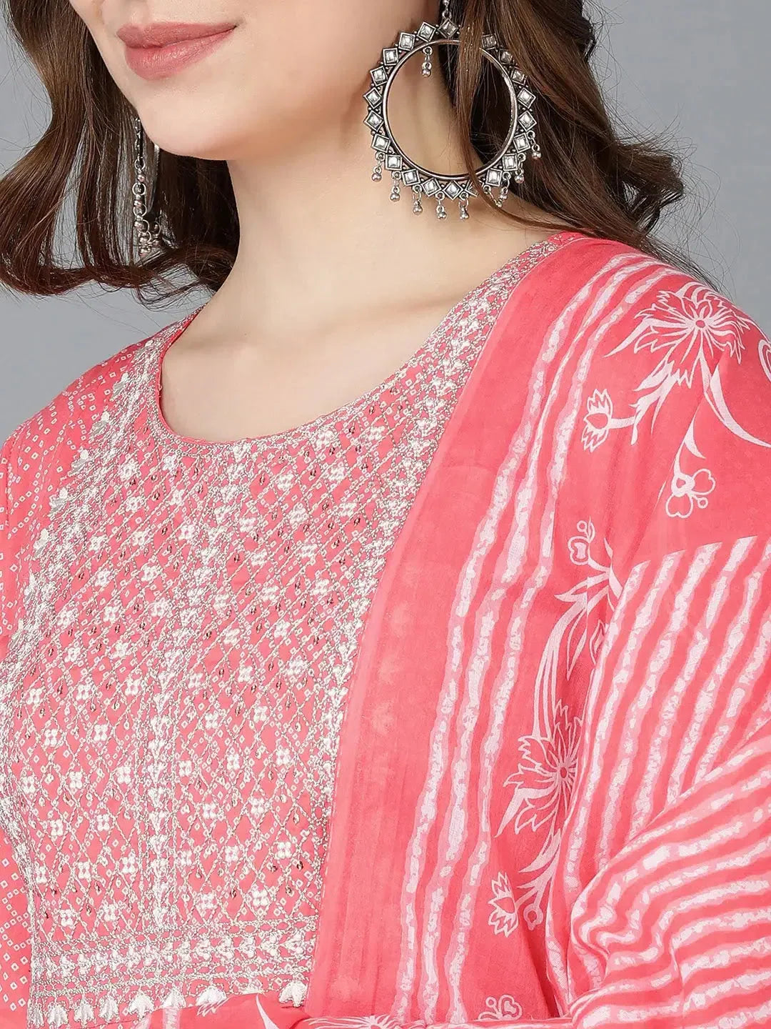 Peach Embroidered Anarkali Kurta Set with Dupatta | Rayon