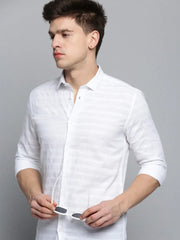 Men White Solid Casual Shirt-DEERASTRIPES-2075-White