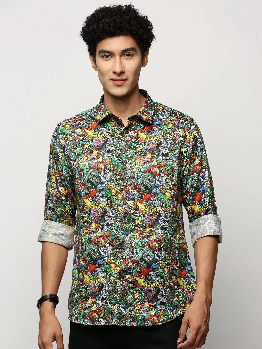 Men's Black Printed Cotton Shirt - Graphic Shirts | DesiQlo
