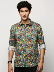 Men Black Printed Shirt-PRISM-M204-1612-Black