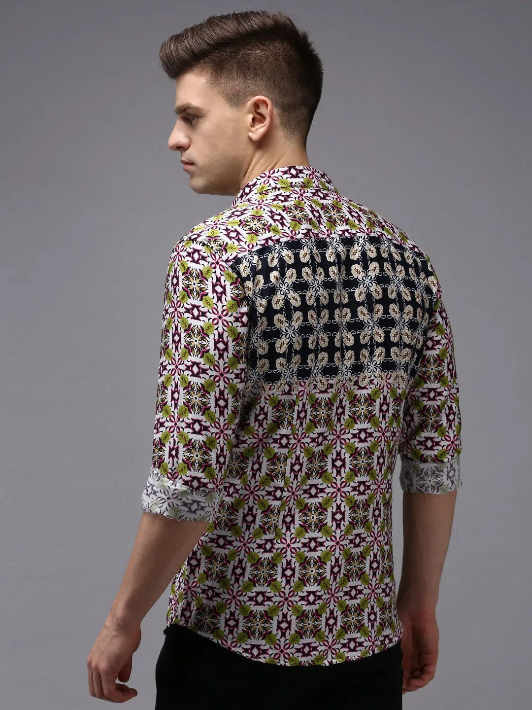 Men's Navy Cotton Printed Shirt - Casual Mens Shirt | DesiQlo