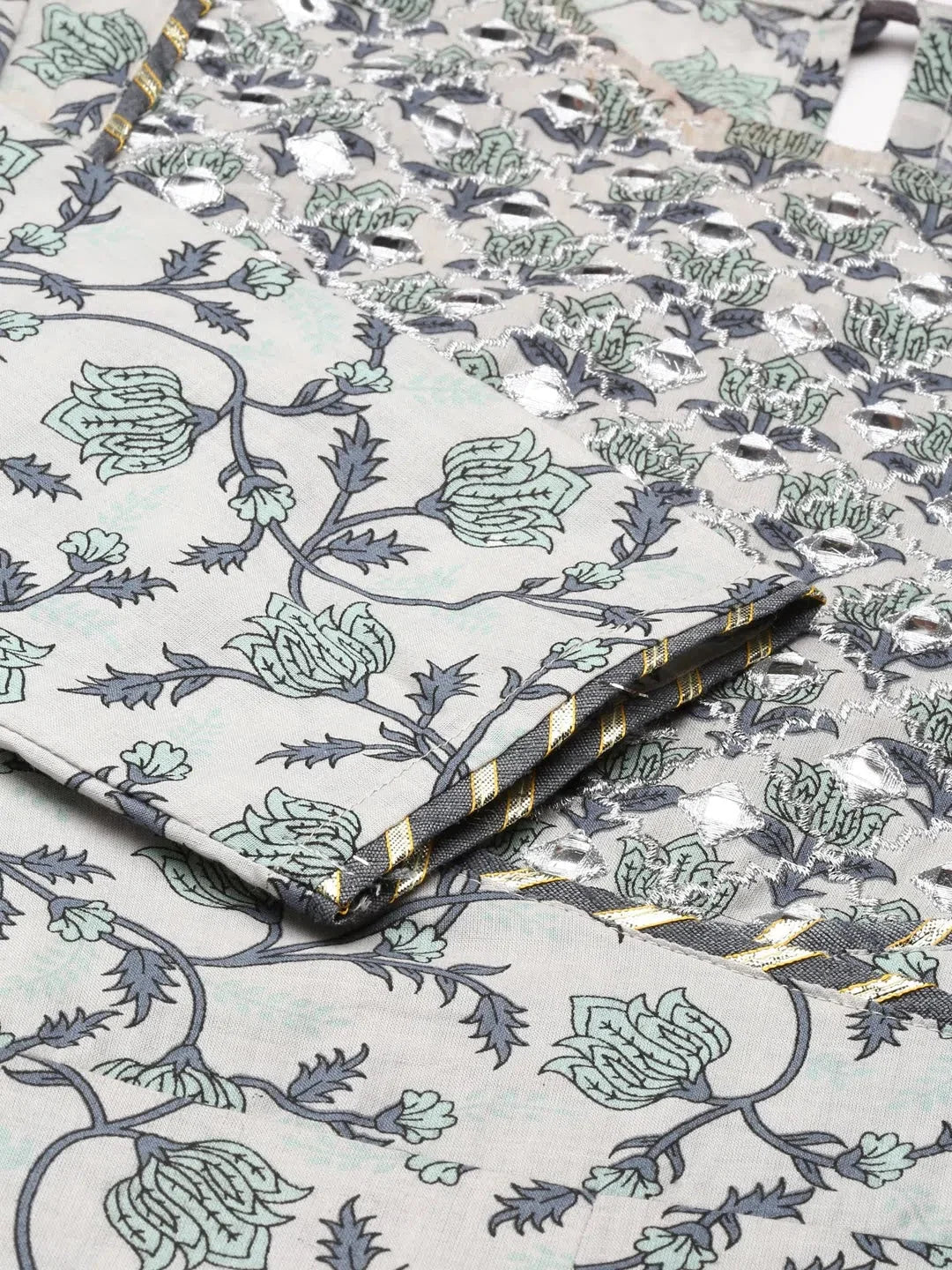 Grey Printed Cotton Kurta Set | Women's Indian Kurta Sets