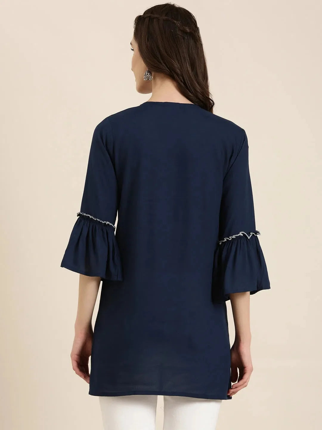 Navy Blue Solid Kurti - A-Line Indian Kurta for Women