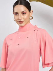 Women Peach Pearl Studded Top