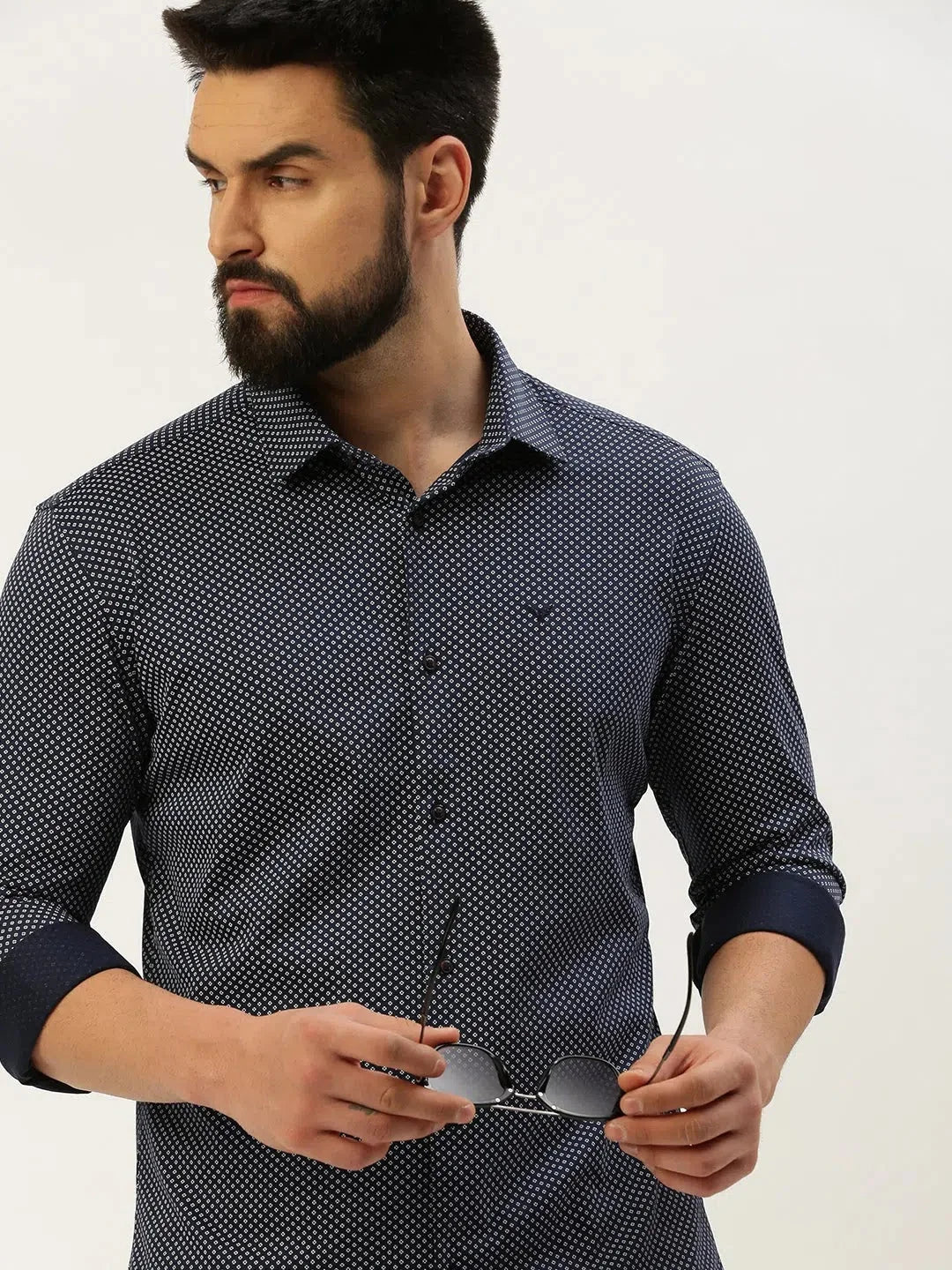 Men Navy Printed Casual Shirt-LUCASKNITS-4606-Navyblue