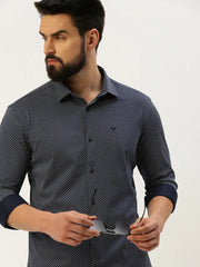 Men Navy Printed Casual Shirt-LUCASKNITS-4606-Navyblue