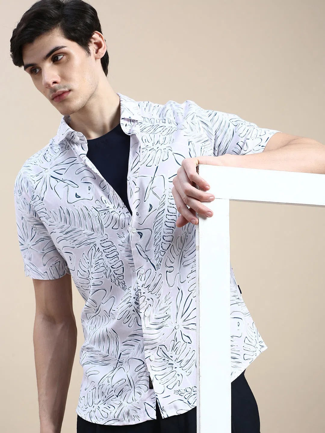 Men Pink Floral Casual Shirt-GEORGE-1628-Pink