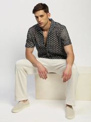 Men Black Floral Shirt-JOUSKA-1722-Black