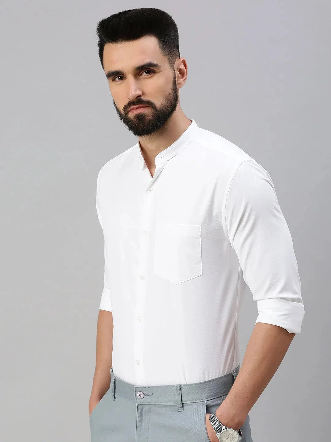 White Self Design Mens Shirt - Casual Cotton Shirt by DesiQlo