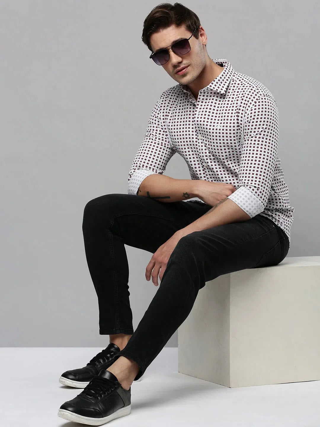 White Polka Dot Mens Shirt - Cotton Formal Shirts