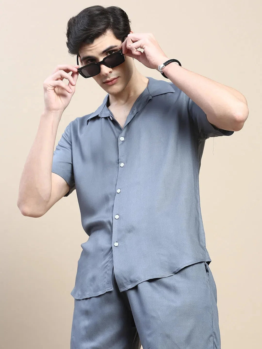 Men's Grey Solid Casual Co ord Set | Two Piece Sets for Men