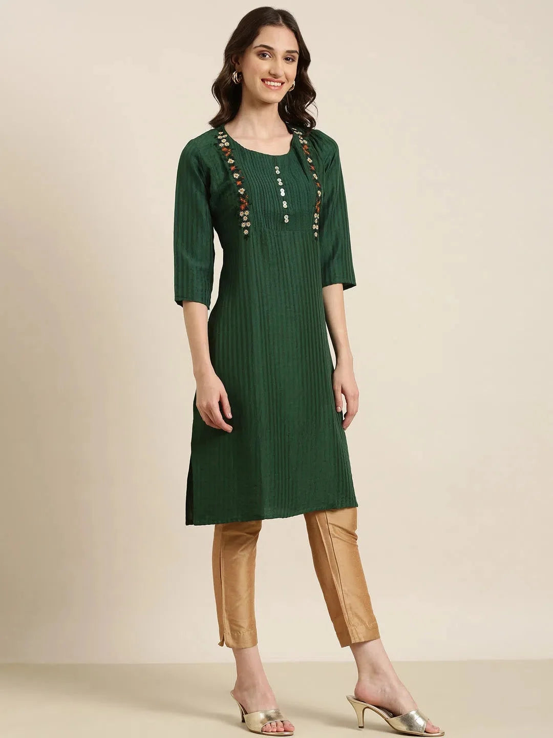 Green Striped Cotton Kurta | Modern Indian Kurtis for Women