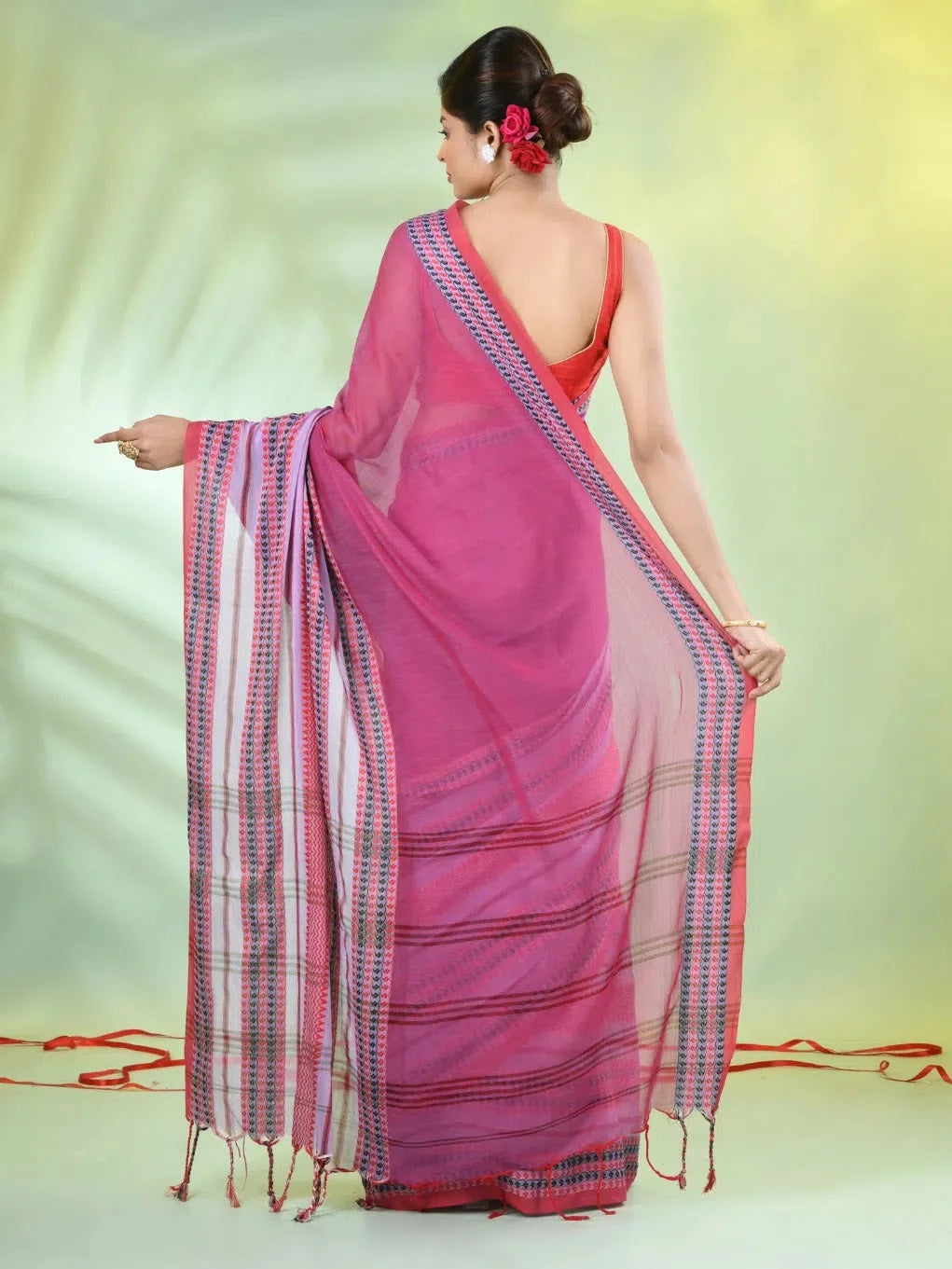 Violet Cotton Saree: Woven Nakshi Borders | Indian Sarees