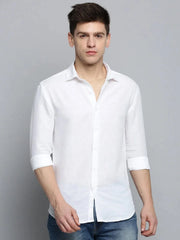 Men White Solid Casual Shirt-MUNIFICENCEPLAIN-3394-White