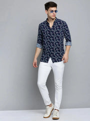 Men Navy Printed Casual Shirt-ZEETAPRINT-1843-Navyblue