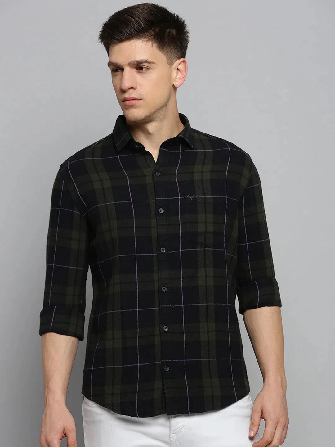 Men's Green Checked Cotton Shirt | Casual & Stylish