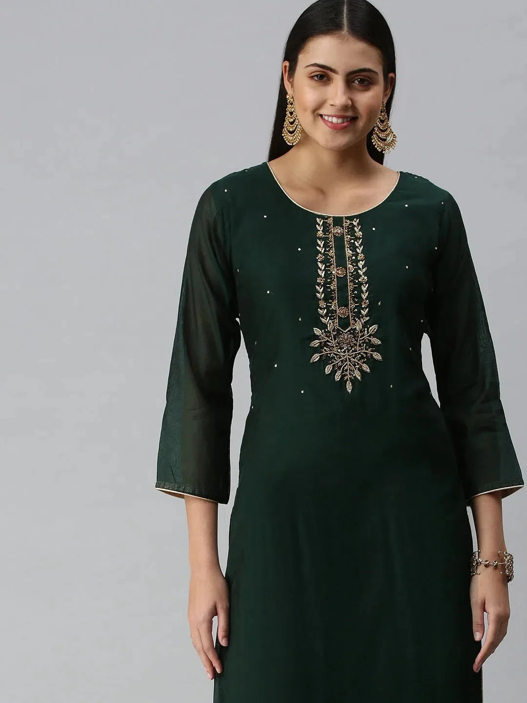 Green Embroidered Kurta: Exquisite Indian Kurta for Ladies