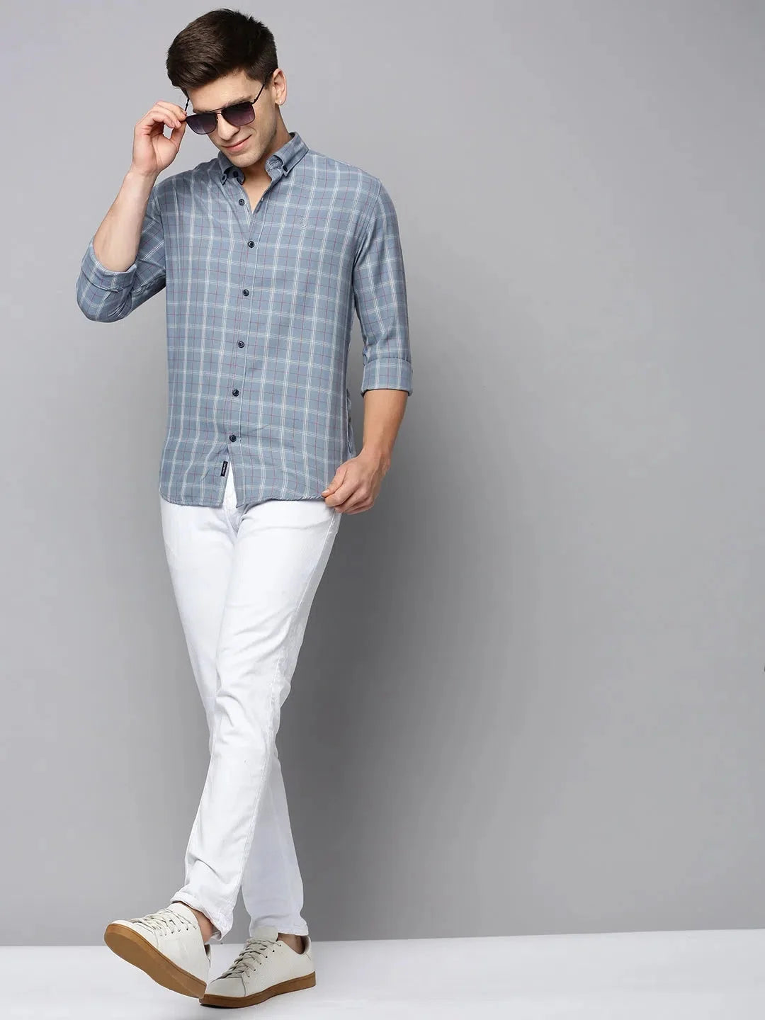 Grey Checked Cotton Mens Shirt - DesiQlo Casual Shirt