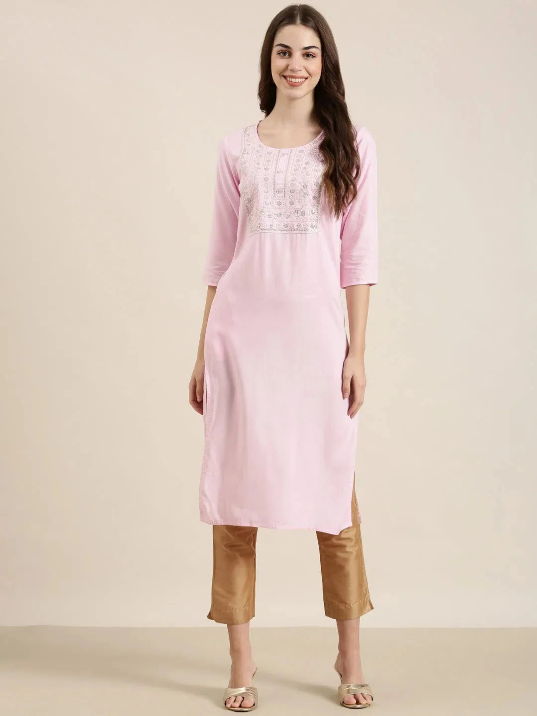 Buy Pink Cotton Solid Kurta | Indian Kurta for Women