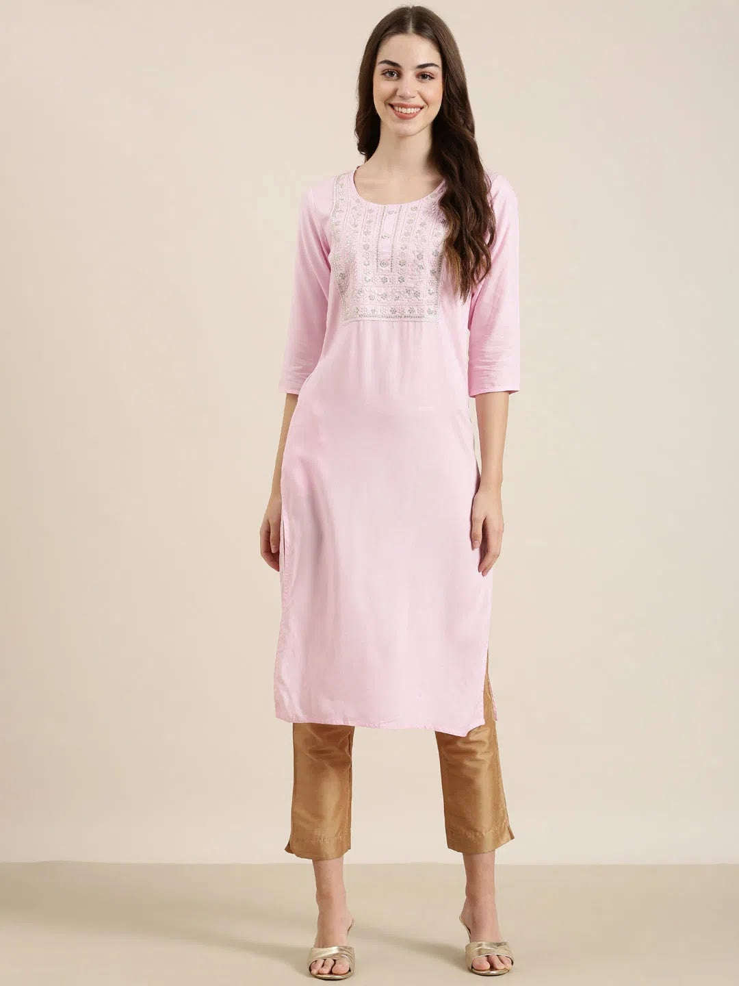 Buy Pink Cotton Solid Kurta | Indian Kurta for Women